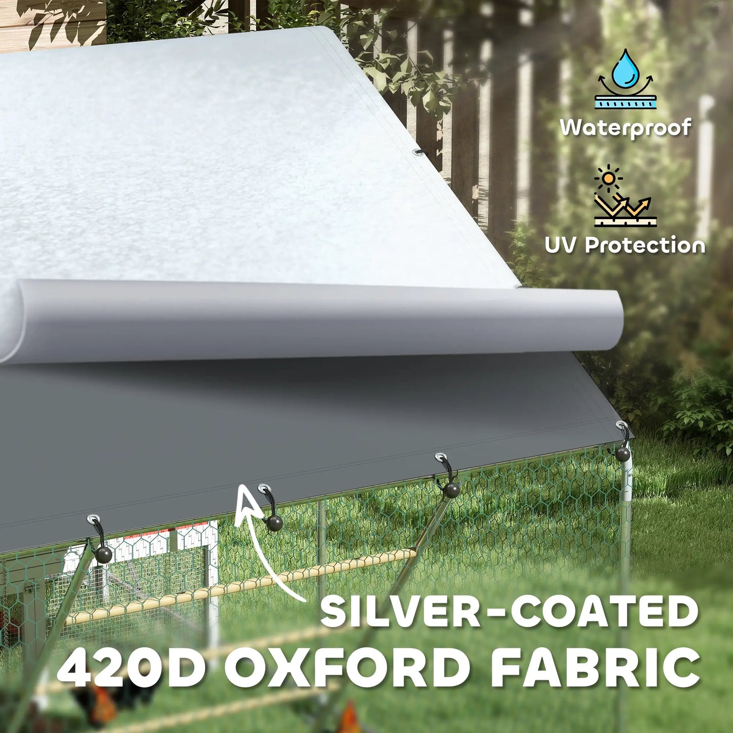 Large Metal Chicken Run, Waterproof UV-Resistant Cover, Feeding Door, Hanging Feeder, Perch for 6-8 Chickens Chicken Coops at Gallery Canada