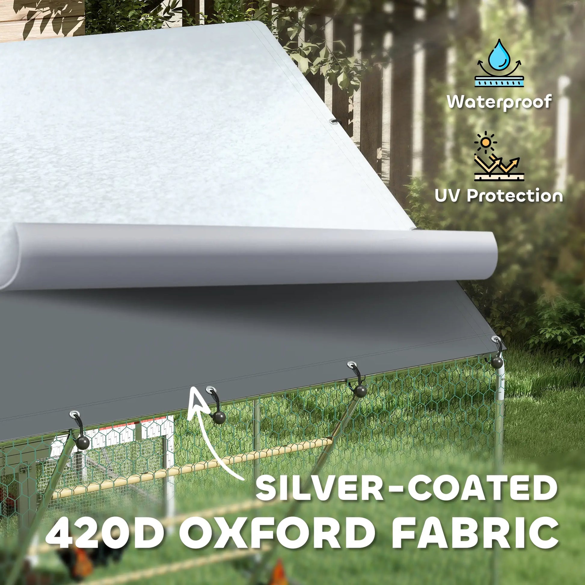 Large Metal Chicken Run, Waterproof UV-Resistant Cover, Feeding Door, Hanging Feeder, Perch for 6-8 Chickens Chicken Coops at Gallery Canada