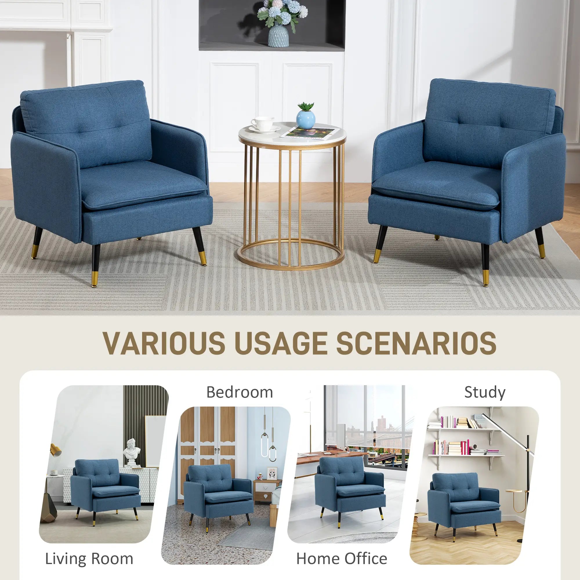 Accent Chairs Set of 2, Upholstered Armchairs with Tufted Back Cushion Accent Chairs at Gallery Canada