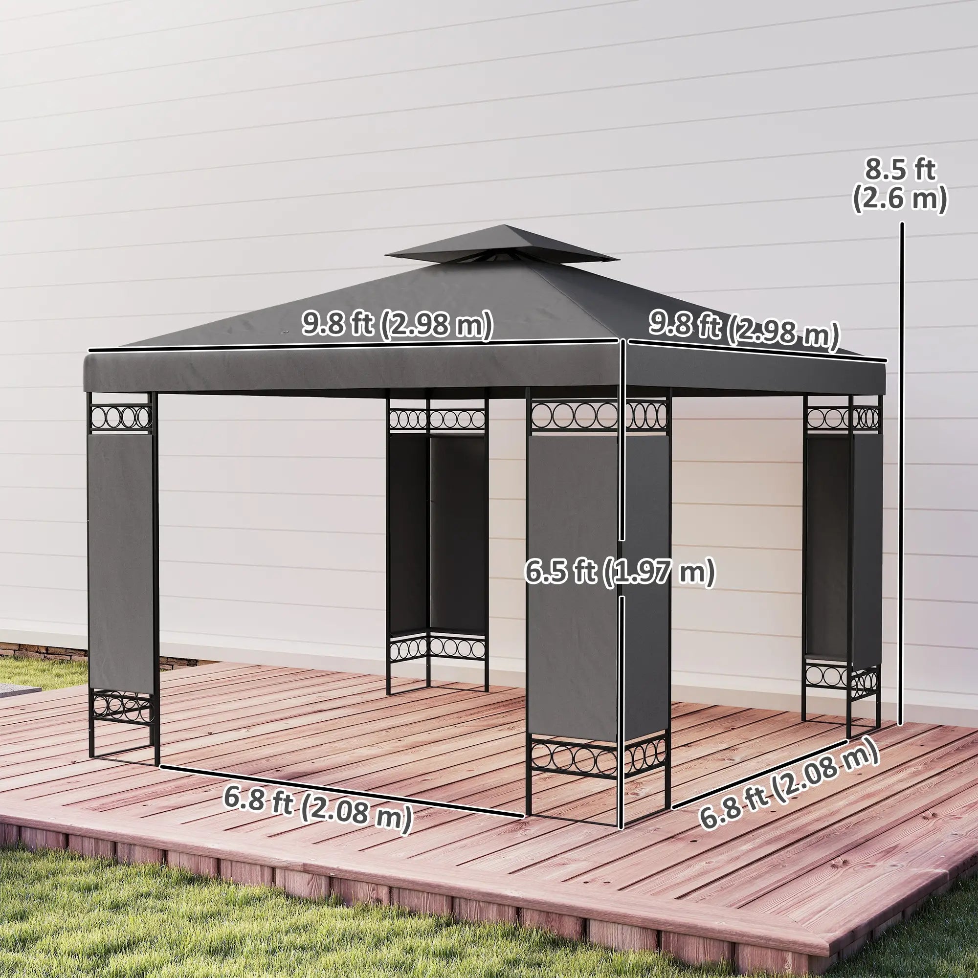 10 x 10 FT Canopy Gazebo, Double Roof With Screen Panels, Dark Grey Gazebos at Gallery Canada