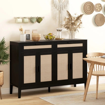 Boho Kitchen Sideboard Cabinet, Rattan Doors, Dining Room, Black Storage Cabinets at Gallery Canada
