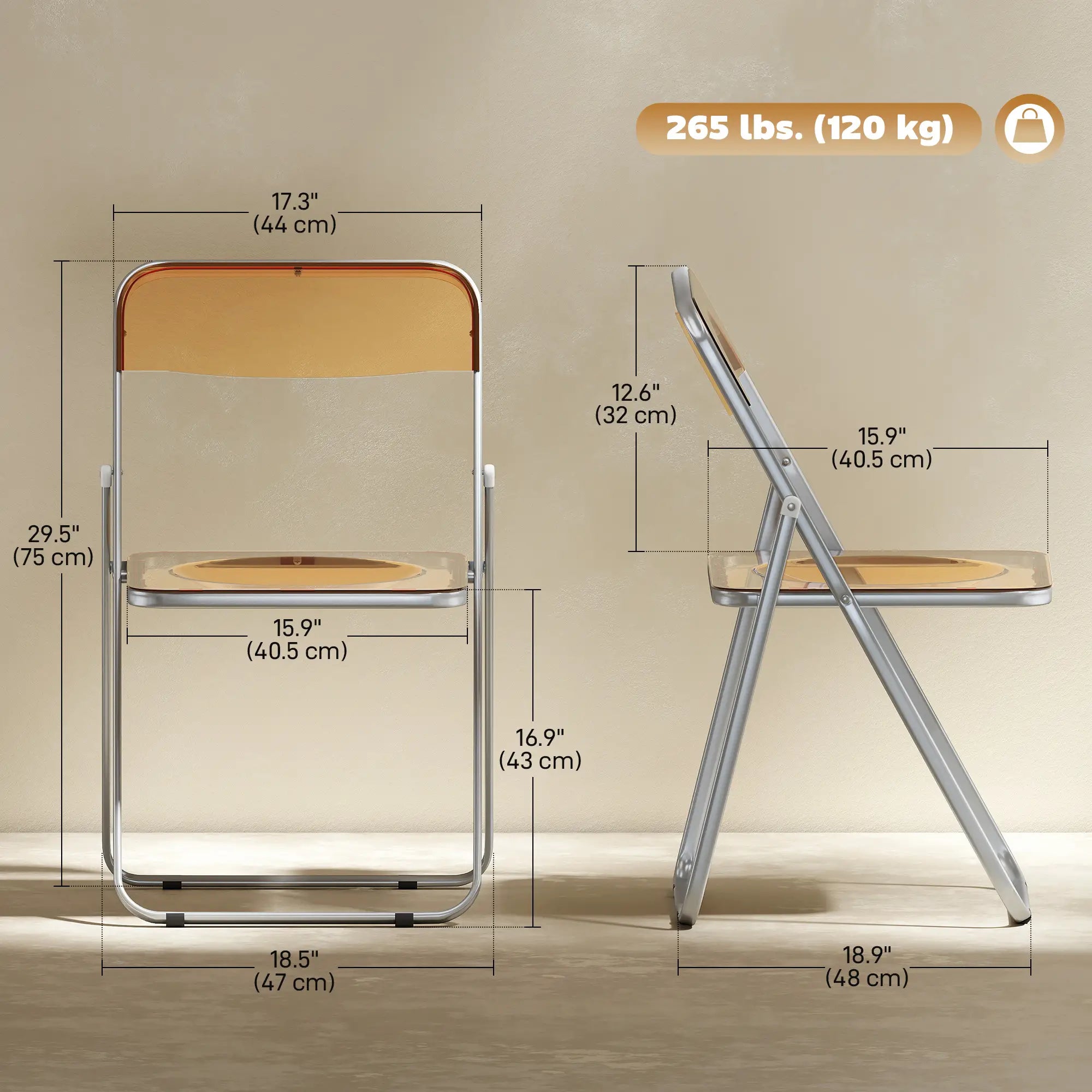 4 Pack Acrylic Foldable Chairs, Transparent, Orange Dining Chairs at Gallery Canada