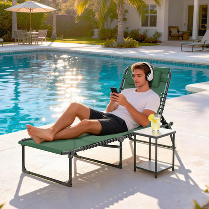 Folding Lounge Chair, Adjustable Chaise With Headrest, Reclining Cot, Green Lounger Chairs at Gallery Canada