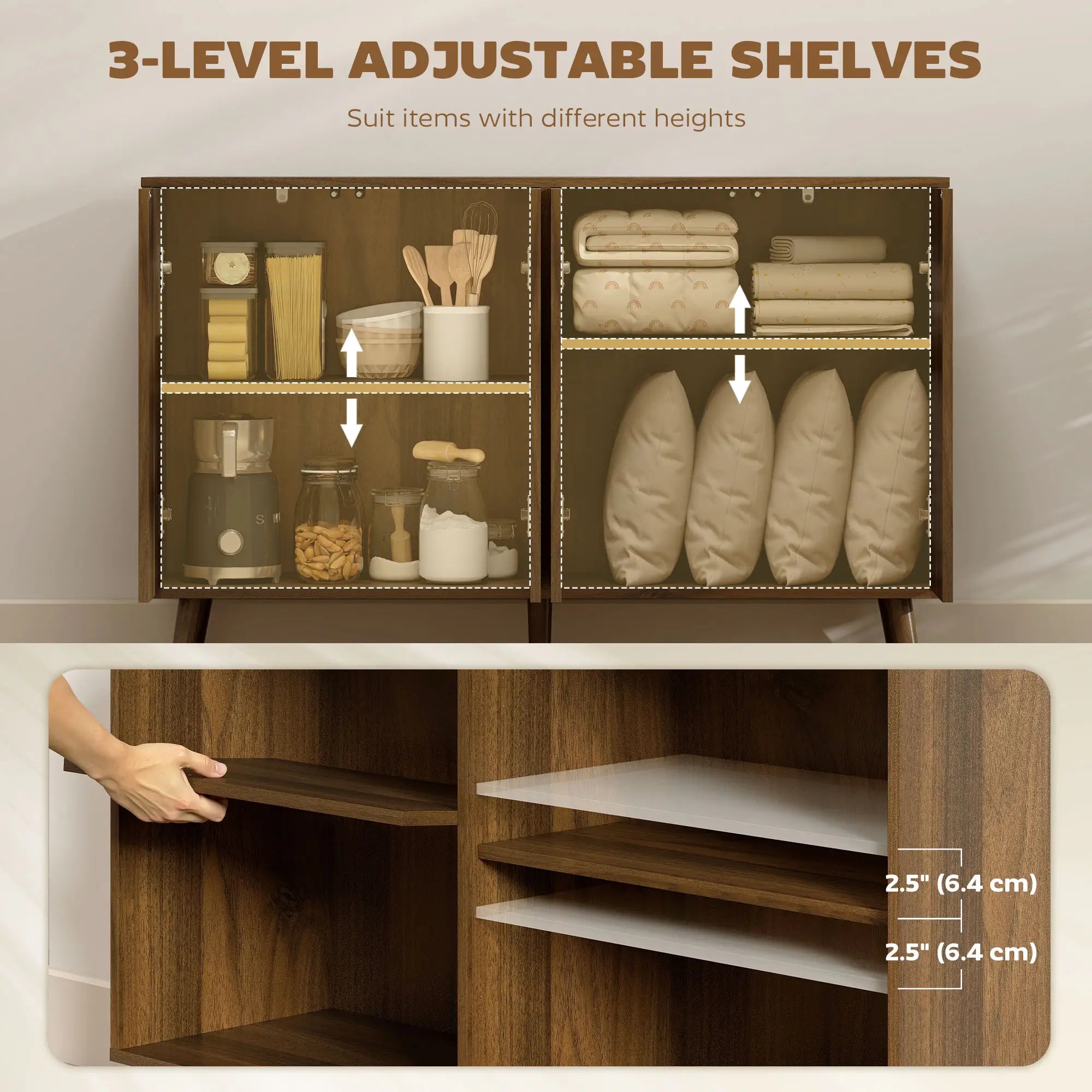 Fluted Sideboard with Storage, Adjustable Shelves, Dark Brown Bar Cabinets at Gallery Canada