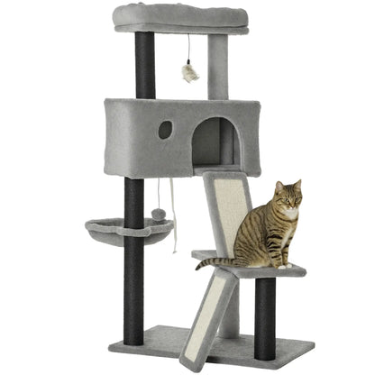 47" Cat Tree, Kitty Activity Center with Scratching Post, Light Grey Cat Towers Light Grey, Black at Gallery Canada