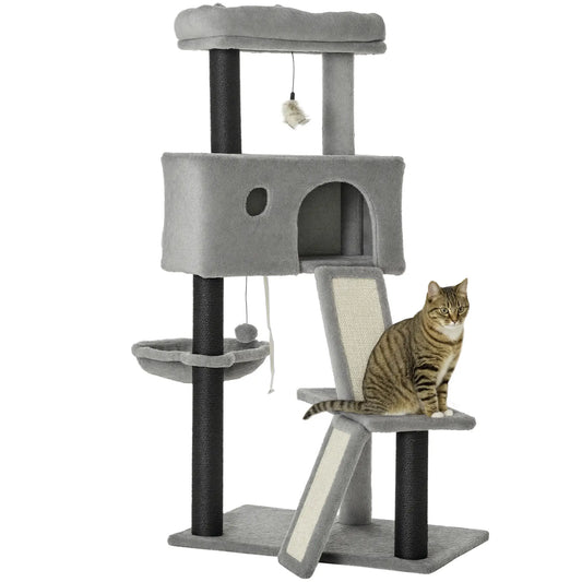 47" Cat Tree, Kitty Activity Center with Scratching Post, Light Grey Cat Towers Light Grey, Black at Gallery Canada
