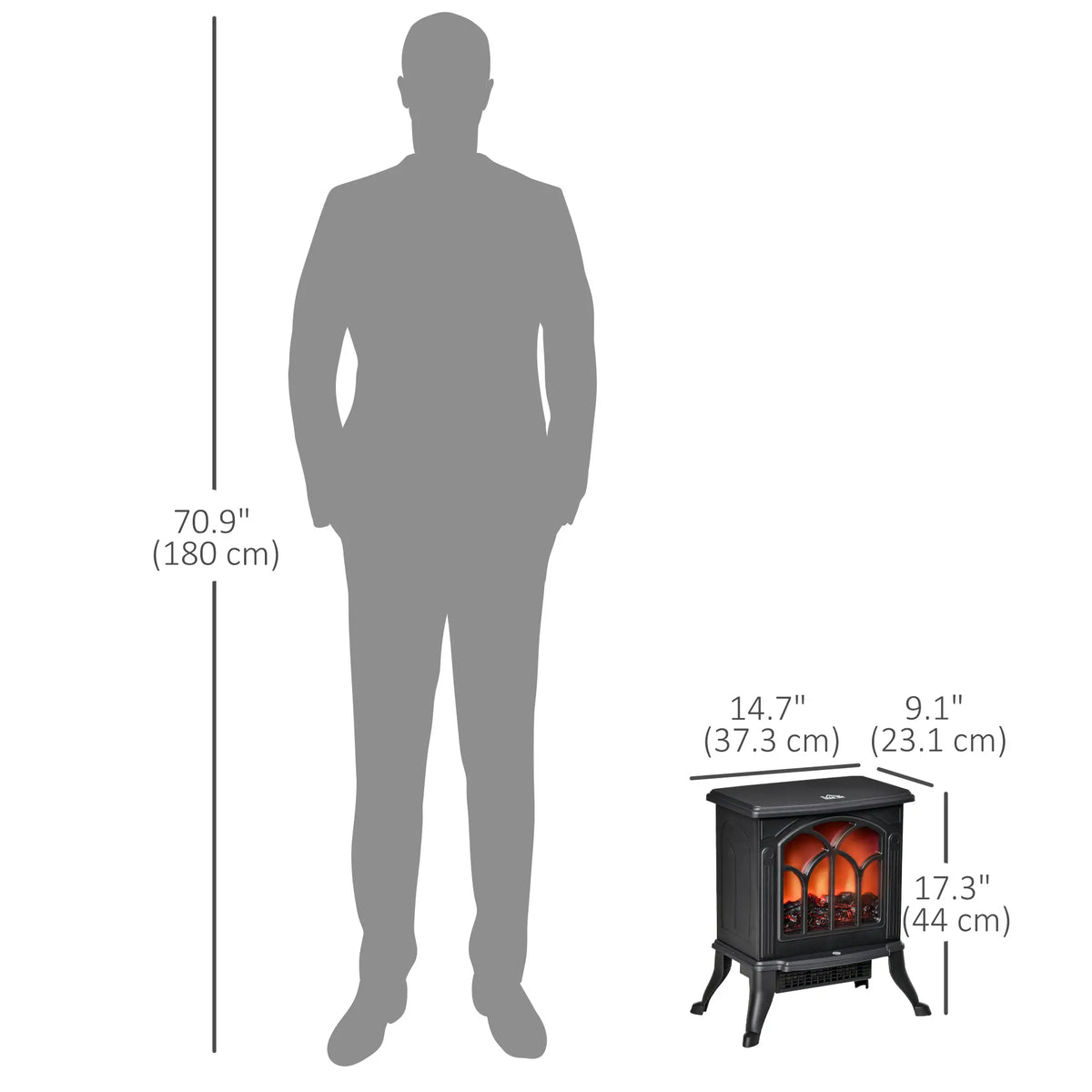 Electric Fireplace Heater, Freestanding Stove, Realistic Flame, Overheat Protection, 750W/1500W, Black Electric Fireplaces at Gallery Canada