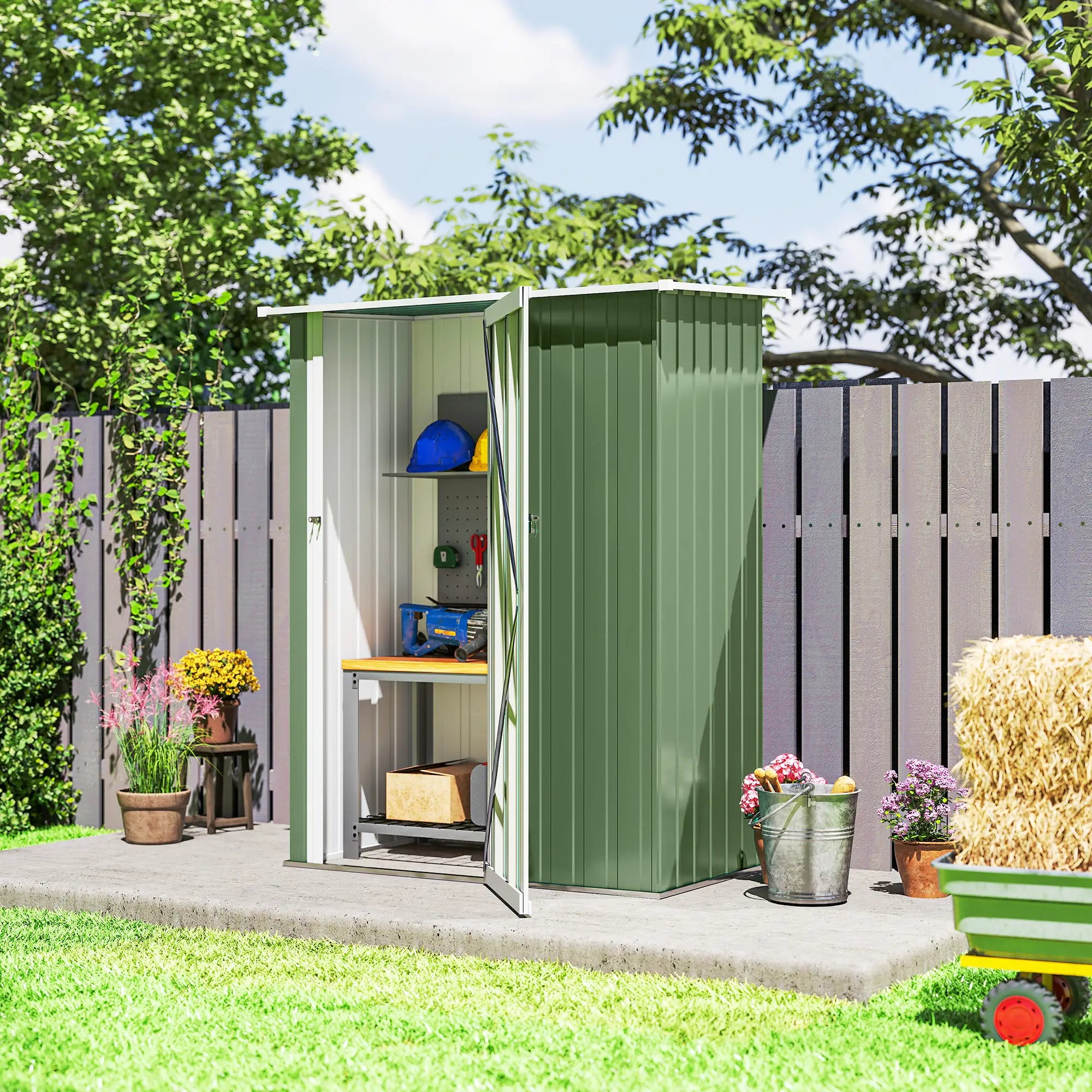 5x3ft Metal Garden Shed, Sloped Roof, Lockable Door, Light Green Sheds at Gallery Canada