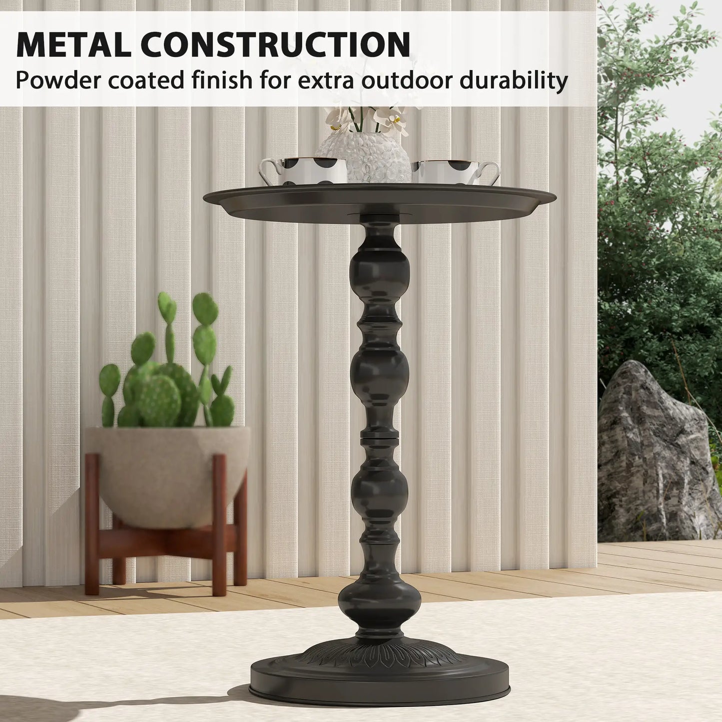 15.4" Round Outdoor Side Table, Tray Top Metal Patio Table, Black Patio Side Tables at Gallery Canada