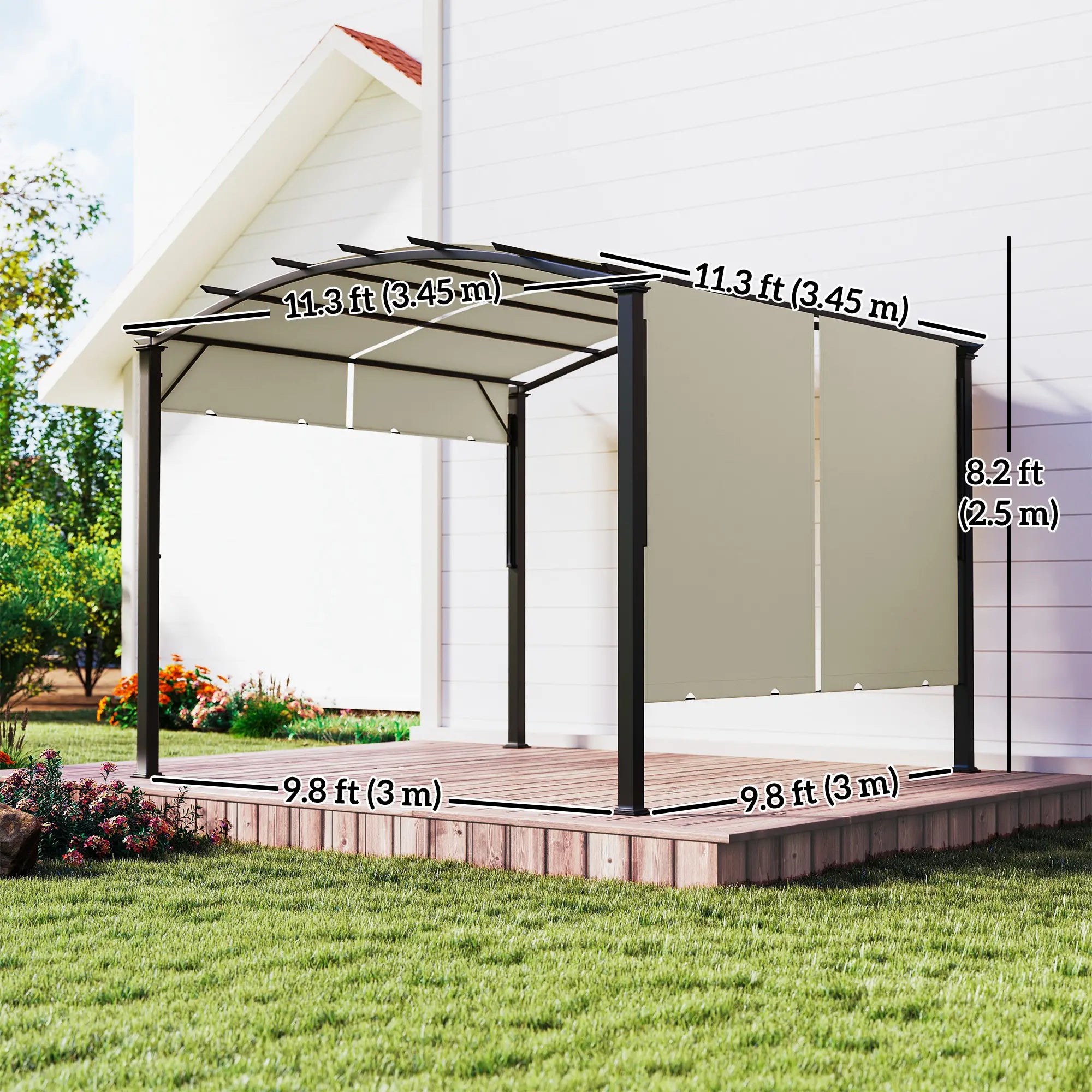 11' x 11' Retractable Pergola Canopy, Patio Backyard, Beige Pergolas at Gallery Canada