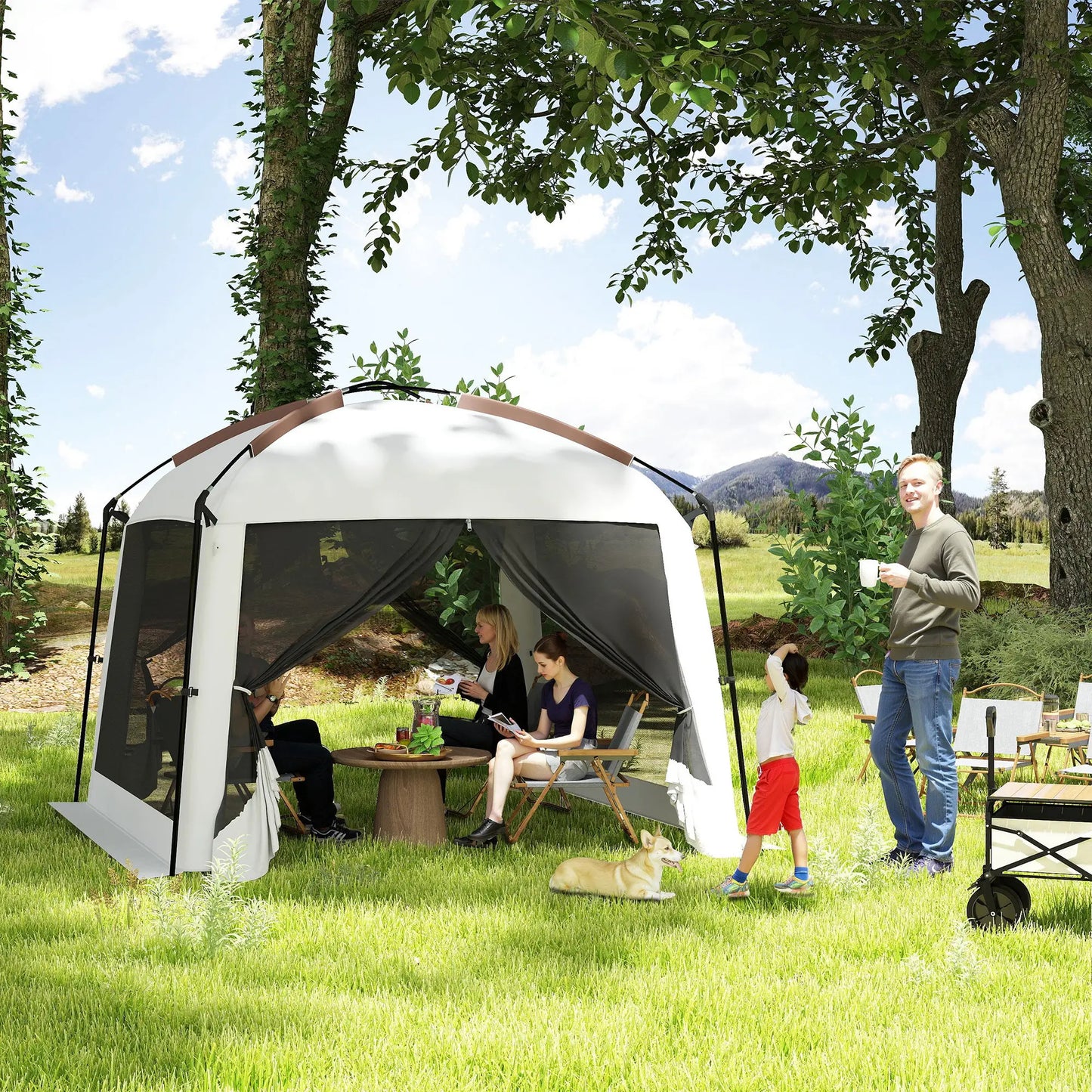 10' x 10' Screen Tent, UV50+ Protection, Fits 6-8 People, White Pop Up Canopies at Gallery Canada