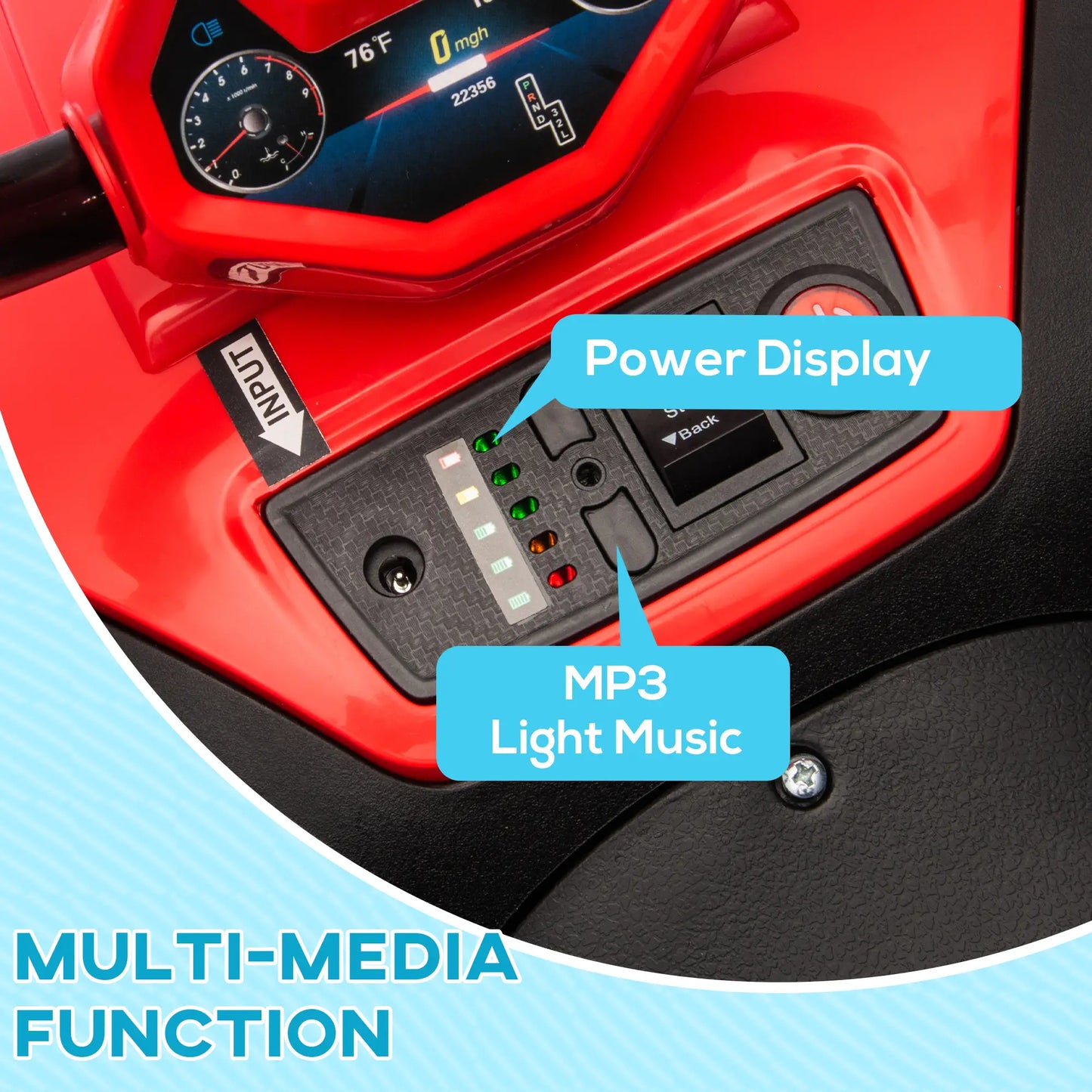 12V Kids ATV, Four Wheels, Spring Suspension, Forward Backward, LED Light, MP3, Red Electric Ride On Toys at Gallery Canada