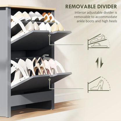 Shoe Storage Cabinet, 2 Flip Drawers, Adjustable Shelves, 12 Pairs, Dark Grey Shoe Storage Cabinets & Racks at Gallery Canada