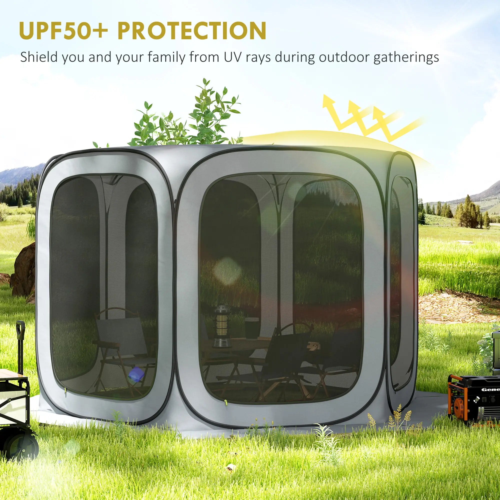 11 x 11ft Pop Up Screen Tent, UPF50+ Portable Gazebo, Light Grey Camping Tents at Gallery Canada