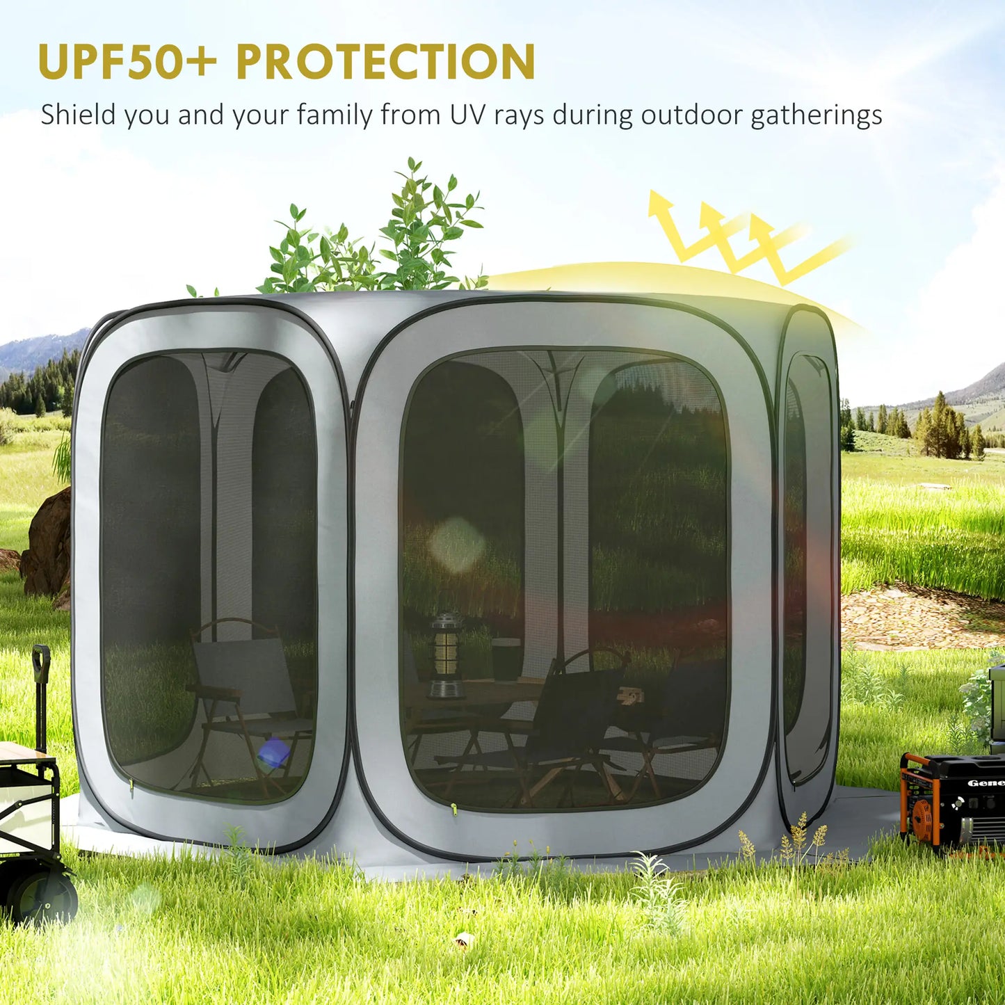 11 x 11ft Pop Up Screen Tent, UPF50+ Portable Gazebo, Light Grey Camping Tents at Gallery Canada