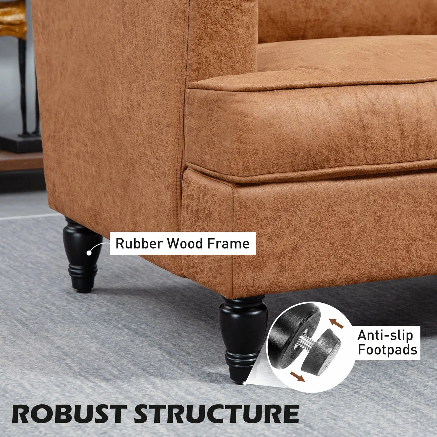 Modern Accent Chair, Microfiber Cloth Armchair with Turned Legs and Wide Seat, Comfy Chair for Living Room, Brown Accent Chairs at Gallery Canada