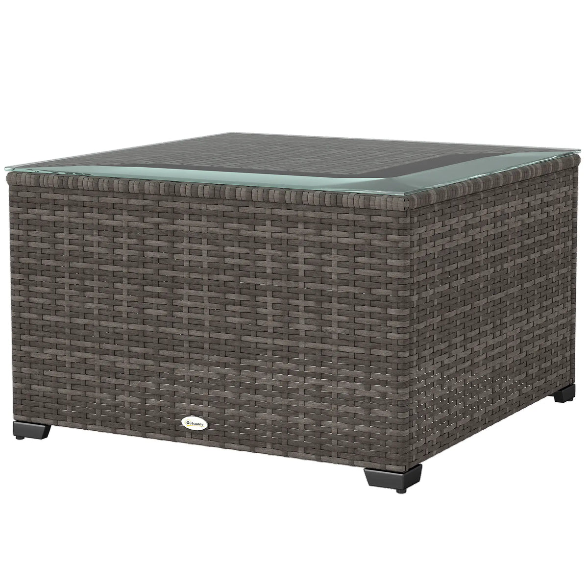 24.4" Patio Wicker Coffee Table, PE Rattan With Tempered Glass Top, Black Patio Side Tables Black at Gallery Canada