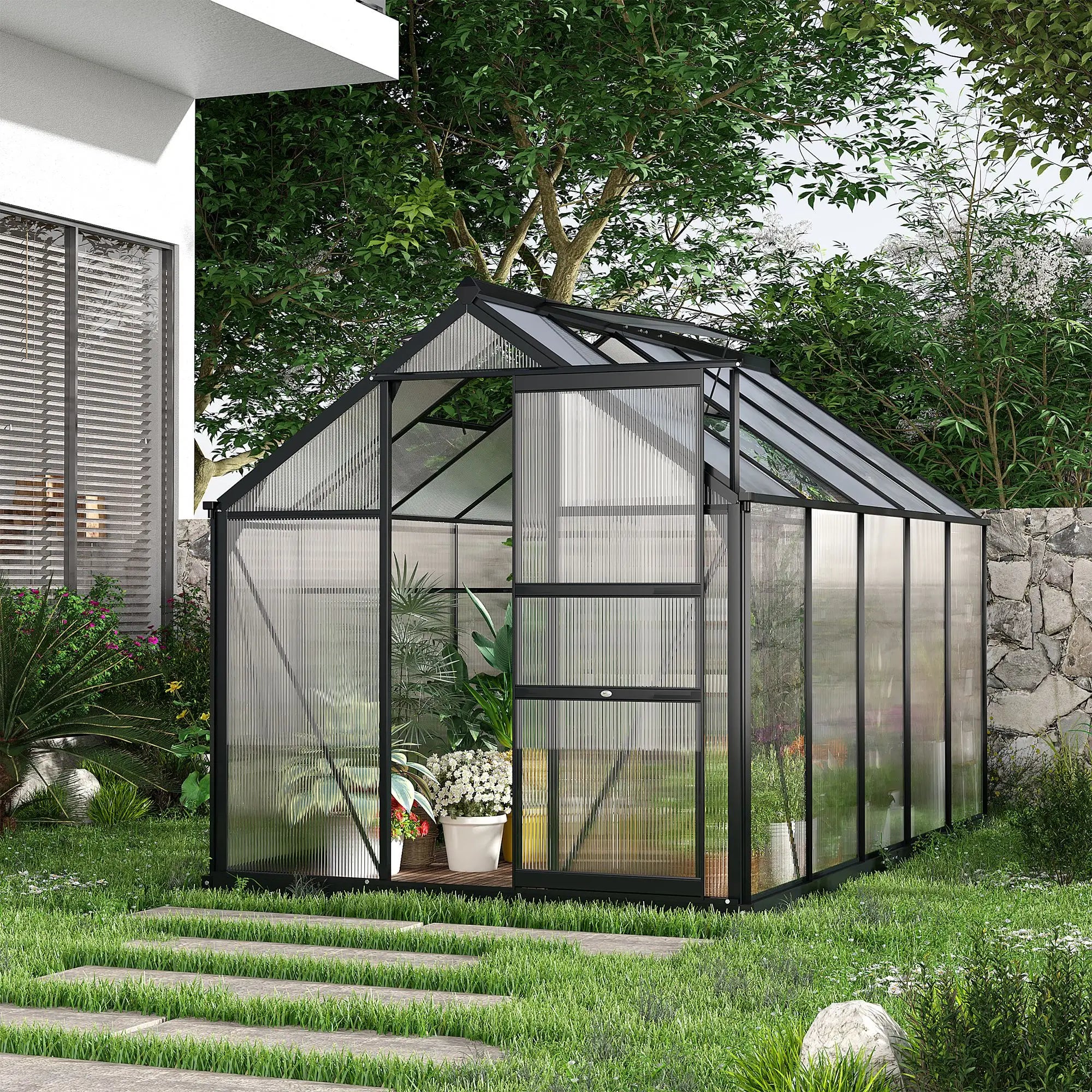 6' x 10' x 6.6' Polycarbonate Greenhouse, Walk-In Kit, Galvanized Frame, Grey Walk In Greenhouses at Gallery Canada