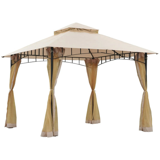 10' x 10' Double Tier Garden Gazebo, Water-Resistant, Anti-UV, Beige Gazebos Beige and Black at Gallery Canada