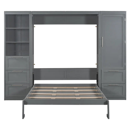Murphy Bed with Closet, Drawers, Shelves, 120" L x 20" W x 88.5" H, Grey Bed Frames Grey at Gallery Canada