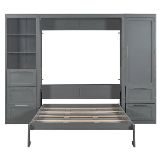 Murphy Bed with Closet, Drawers, Shelves, 120" L x 20" W x 88.5" H, Grey Bed Frames Grey at Gallery Canada