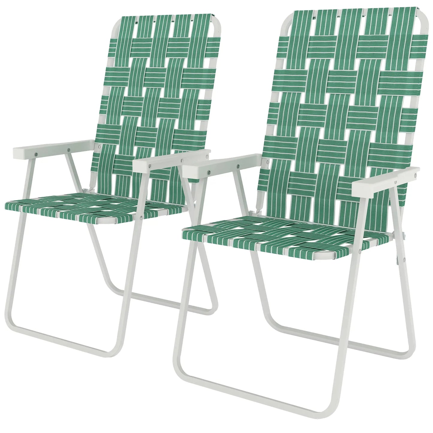 Set Of 2 Folding Patio Chairs, Portable With Armrests, Green Patio Chairs Green, White at Gallery Canada