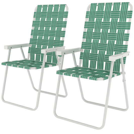 Set Of 2 Folding Patio Chairs, Portable With Armrests, Green Patio Chairs Green, White at Gallery Canada