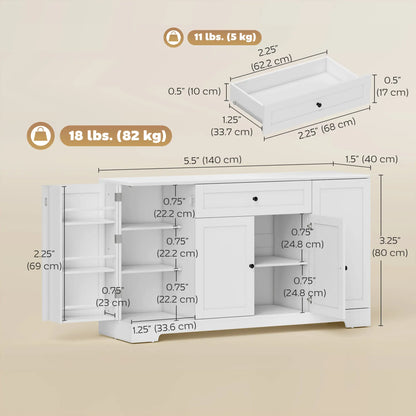 55" Kitchen Storage Cabinet With Drawer, Adjustable Shelves, White Bar Cabinets at Gallery Canada
