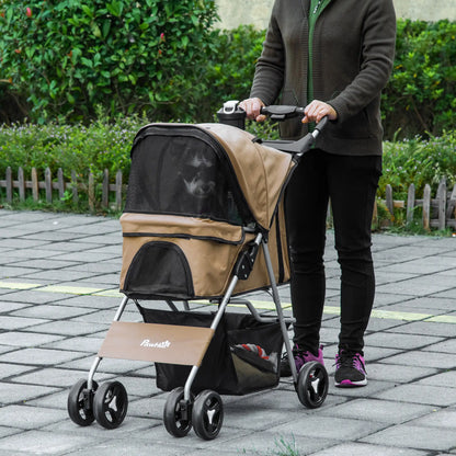 Foldable Pet Stroller, 4 Wheels, Storage Basket, Cup Holder, Coffee Dog Bike Trailers & Strollers at Gallery Canada