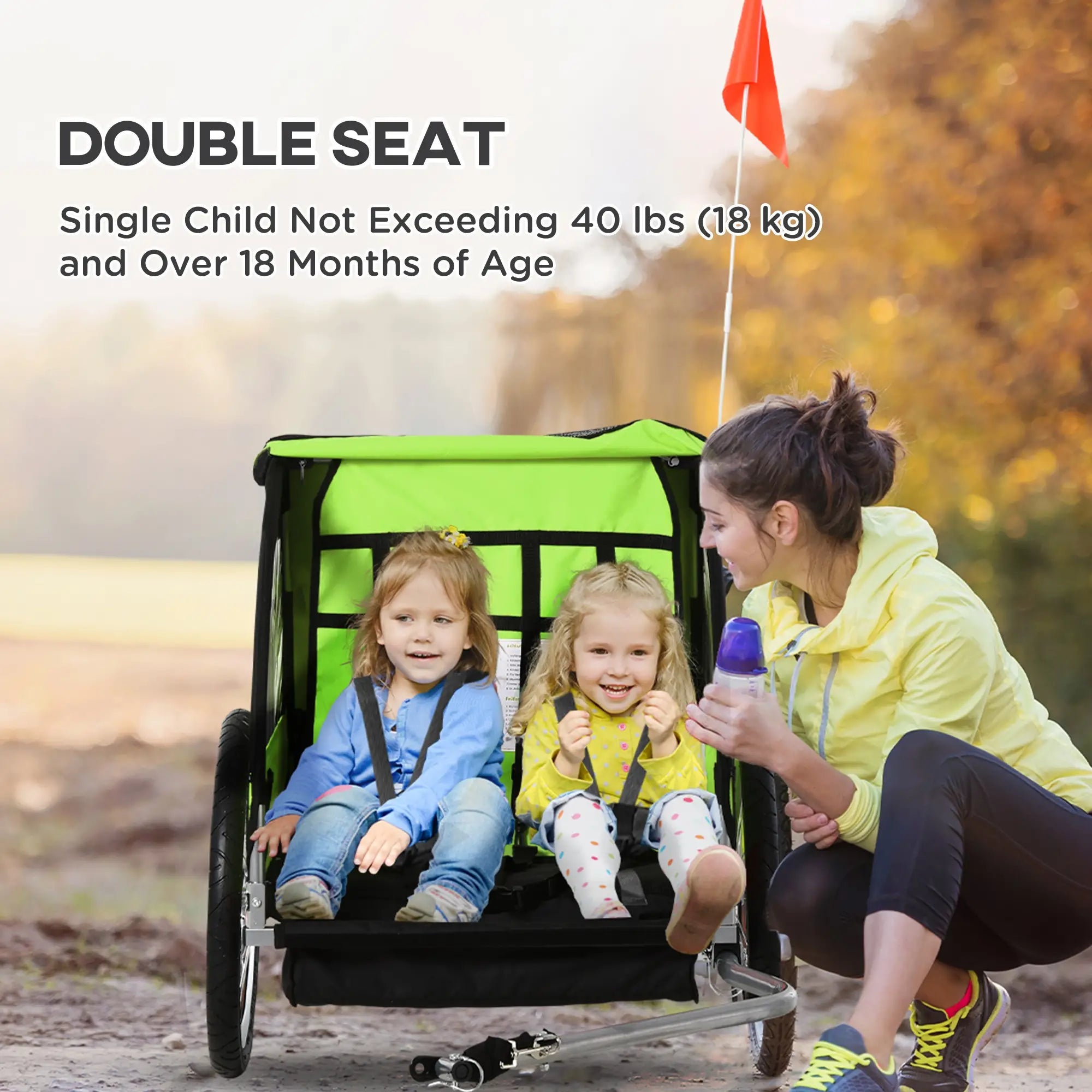 2-Seat Child Bike Trailer, Steel Frame, 5-Point Harness, Green Kids Bike Trailers at Gallery Canada