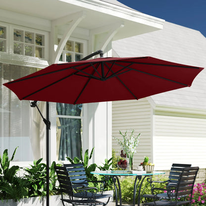 9.7ft Offset Patio Umbrella, Hanging Parasol, Crank, Wine Red Offset Cantilever Umbrellas at Gallery Canada