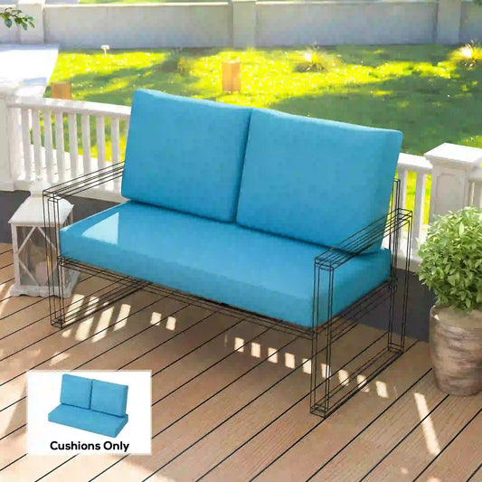 2 Seater 5" Thick Outdoor Seat Cushions, 7" Backrest, Turquoise