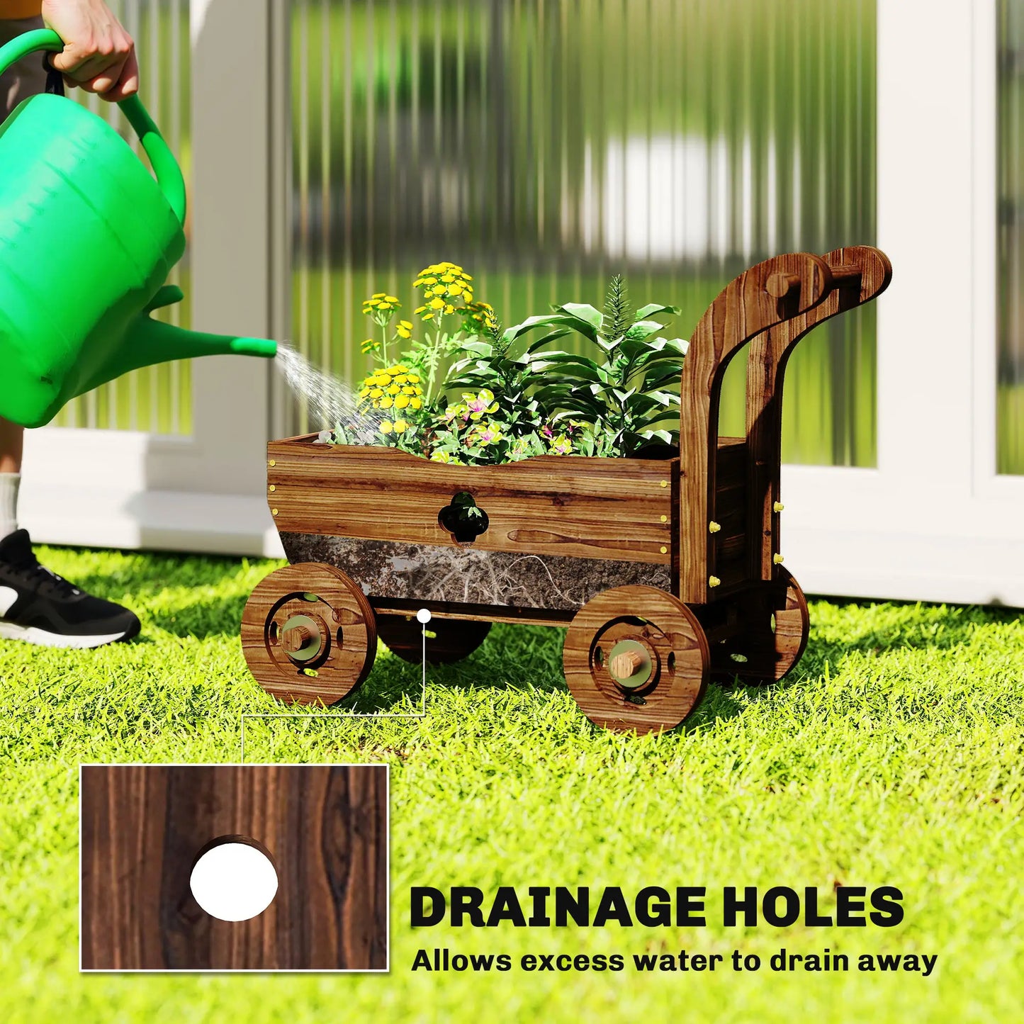 Wagon Flower Planter Cart With Wheels, Garden Wagon With Handle, Carbonized Raised Garden Beds at Gallery Canada