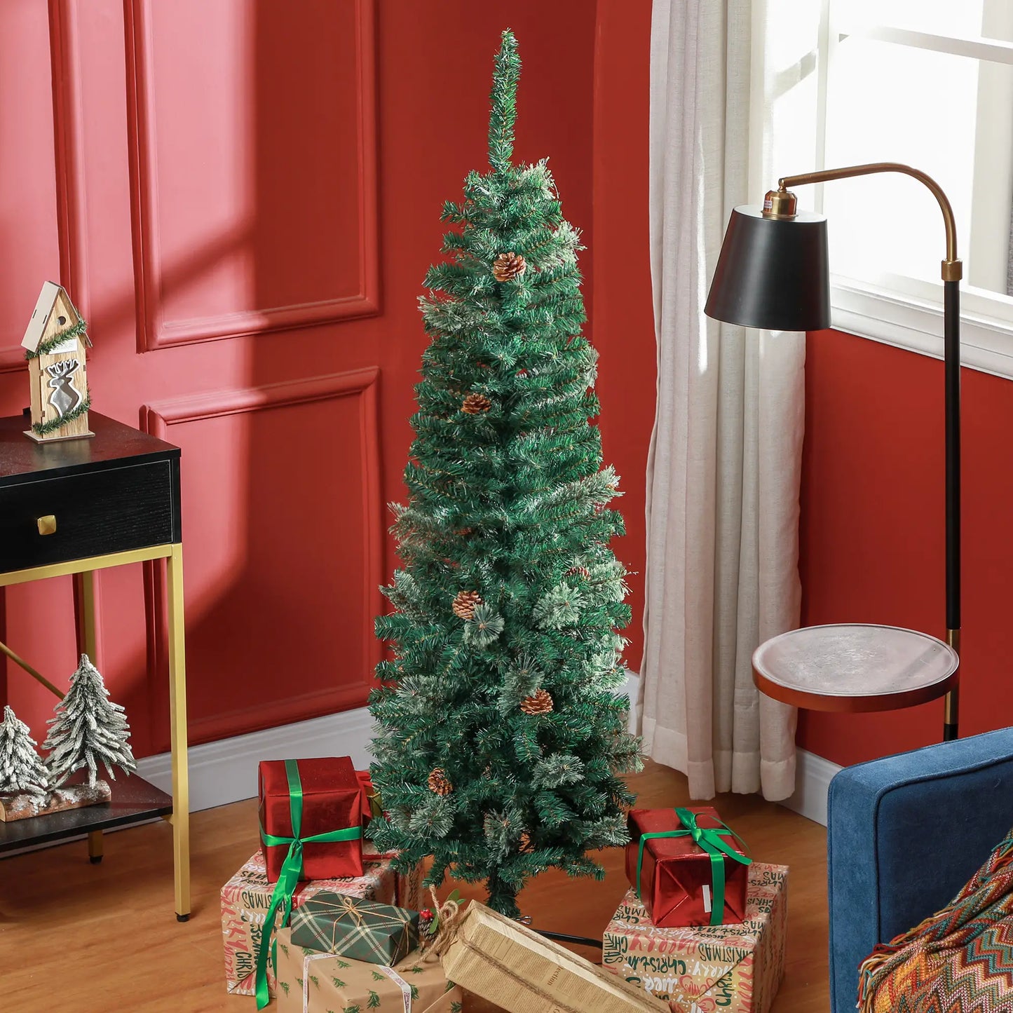 5ft Pencil Christmas Tree, Artificial with Pine Needles, Realistic Branches, Pine Cones, Green Pencil Christmas Trees at Gallery Canada