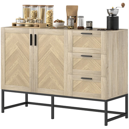 Buffet Cabinet, Coffee Bar with Drawers, Adjustable Shelf, Oak Bar Cabinets Oak Body, Black Base, and Handle at Gallery Canada