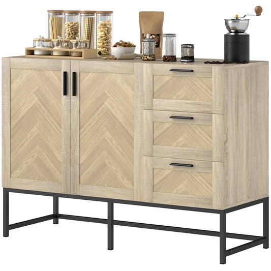 Buffet Cabinet, Coffee Bar with Drawers, Adjustable Shelf, Oak Bar Cabinets Oak Body, Black Base, and Handle at Gallery Canada