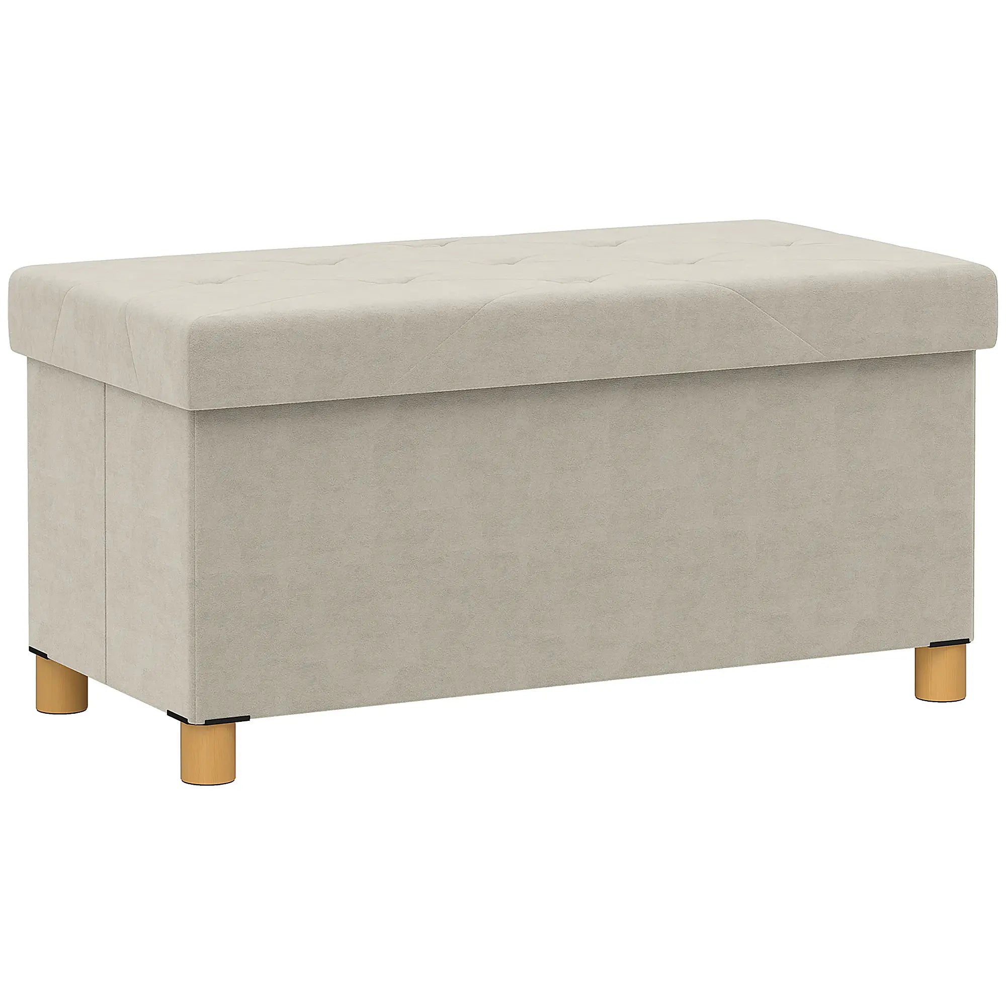 Velvet Upholstered Foldable Storage Ottoman Bench, Wood Legs Storage Ottomans & Benches at Gallery Canada