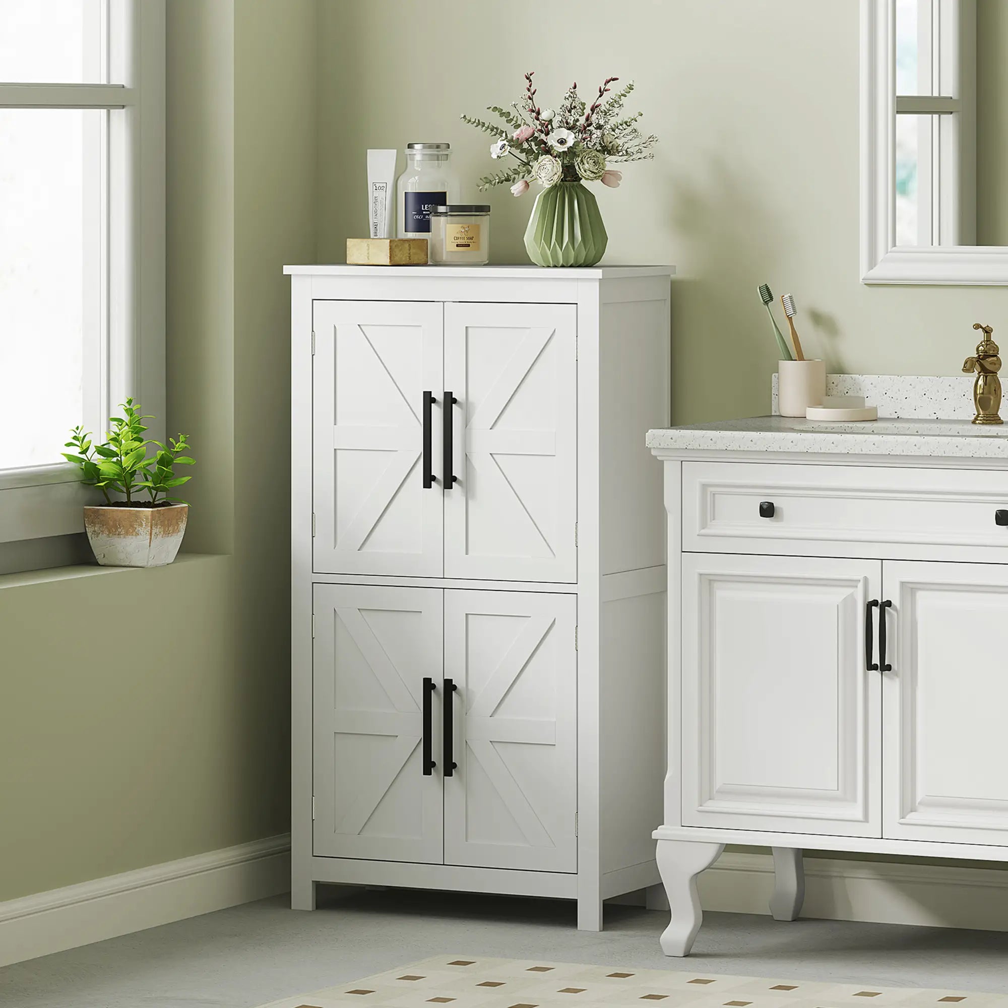 Farmhouse Bathroom Storage Cabinet, Adjustable Shelf, White Bathroom Cabinets at Gallery Canada