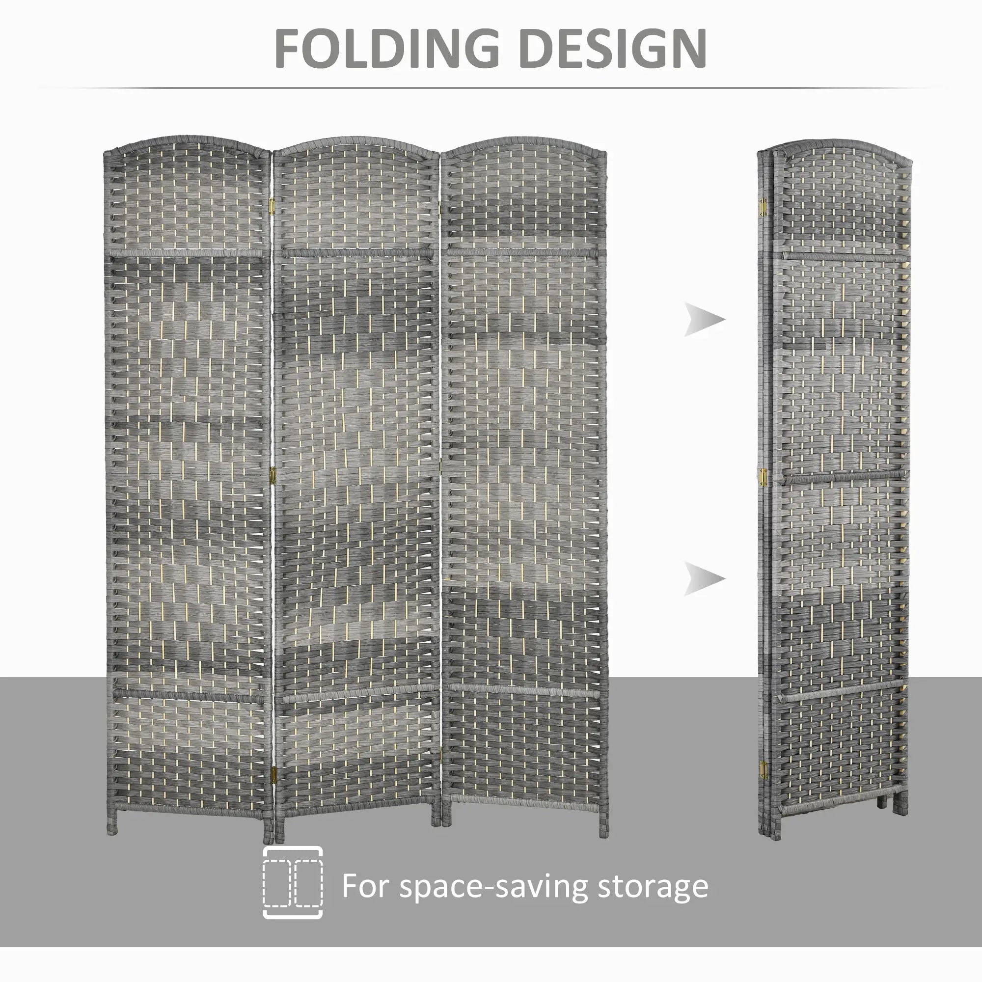 6 Ft Tall Folding Room Divider, 3 Panel Portable Privacy Screen, Mixed Grey Room Dividers at Gallery Canada