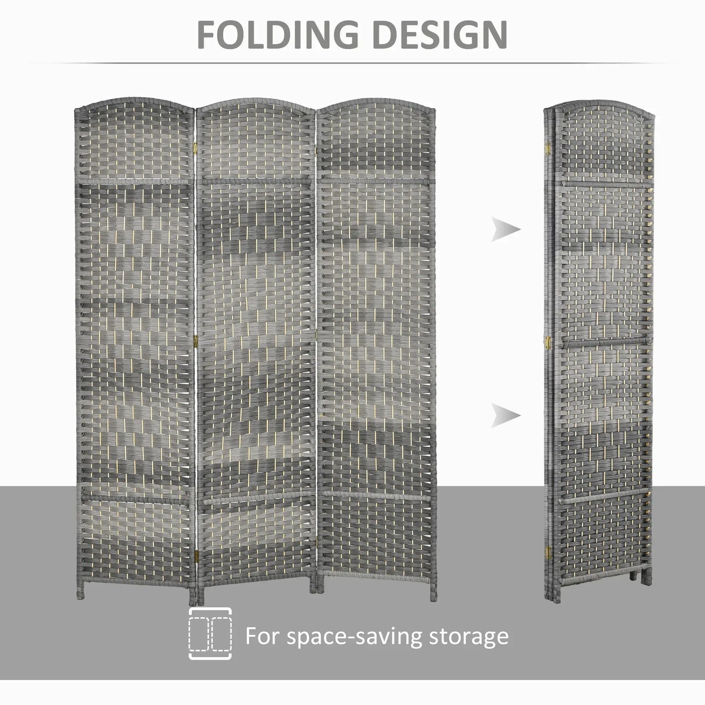 6 Ft Tall Folding Room Divider, 3 Panel Portable Privacy Screen, Mixed Grey Room Dividers at Gallery Canada
