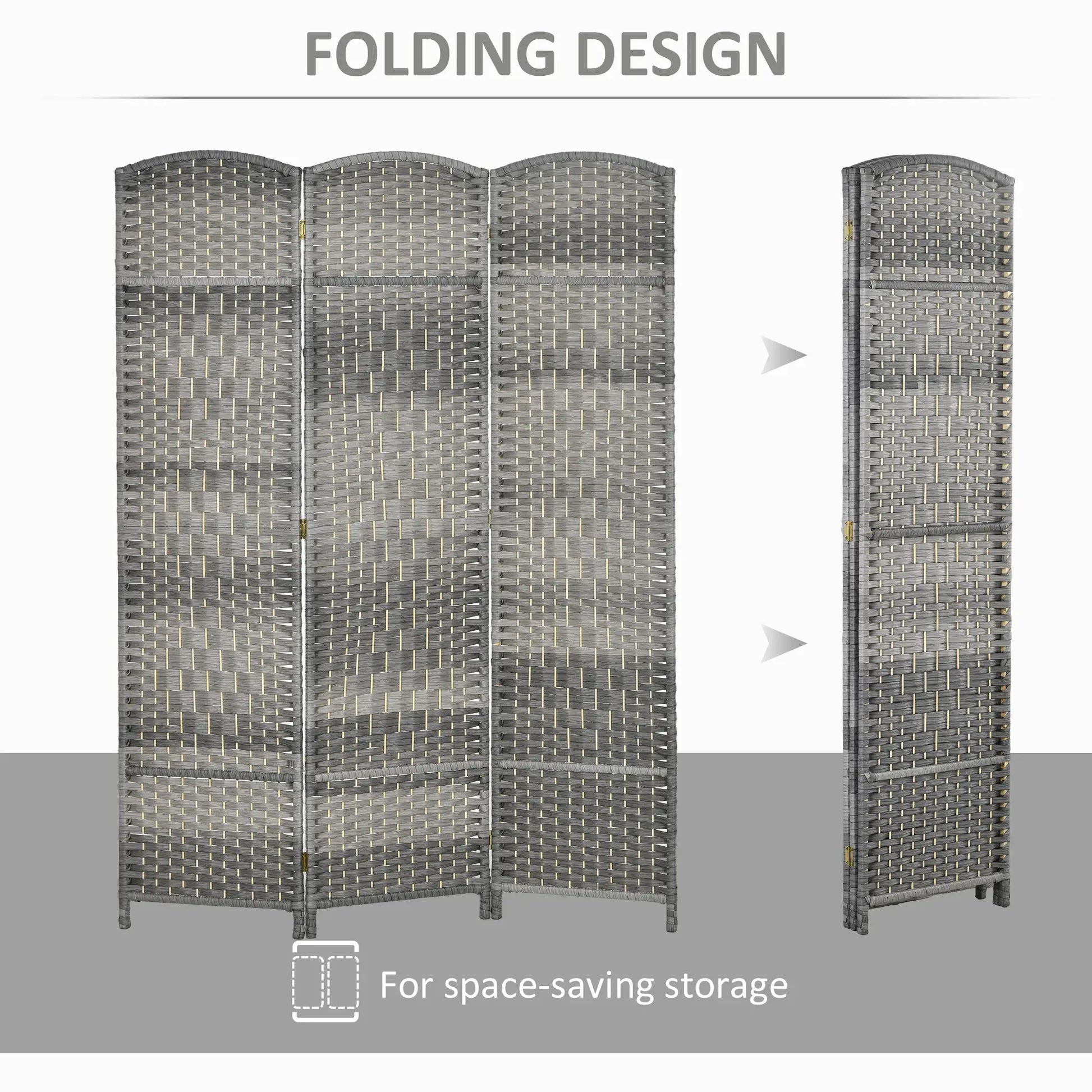 6 Ft Tall Folding Room Divider, 3 Panel Portable Privacy Screen, Mixed Grey Room Dividers at Gallery Canada
