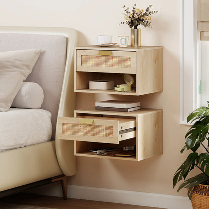 Floating Bedside Table Set, Wall Mount Nightstand With Storage Drawer, Oak Bedside Tables at Gallery Canada