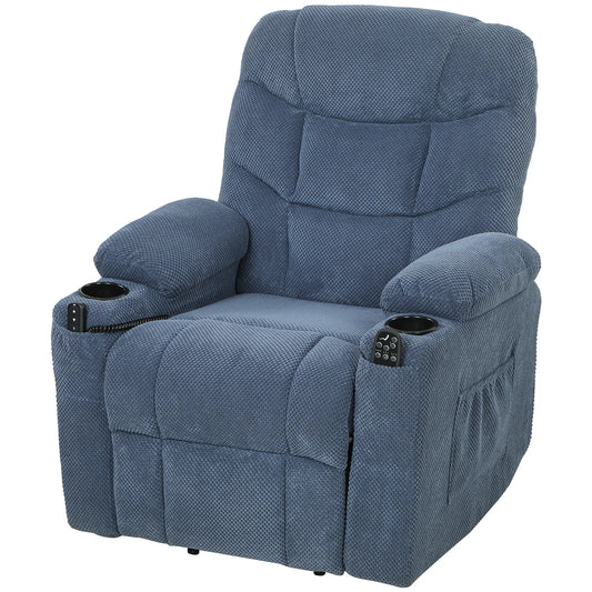Electric Lift Recliner Chair, Massage, Side Pockets, Cup Holders, Remote, Blue Electric Power Lift Chairs Blue at Gallery Canada