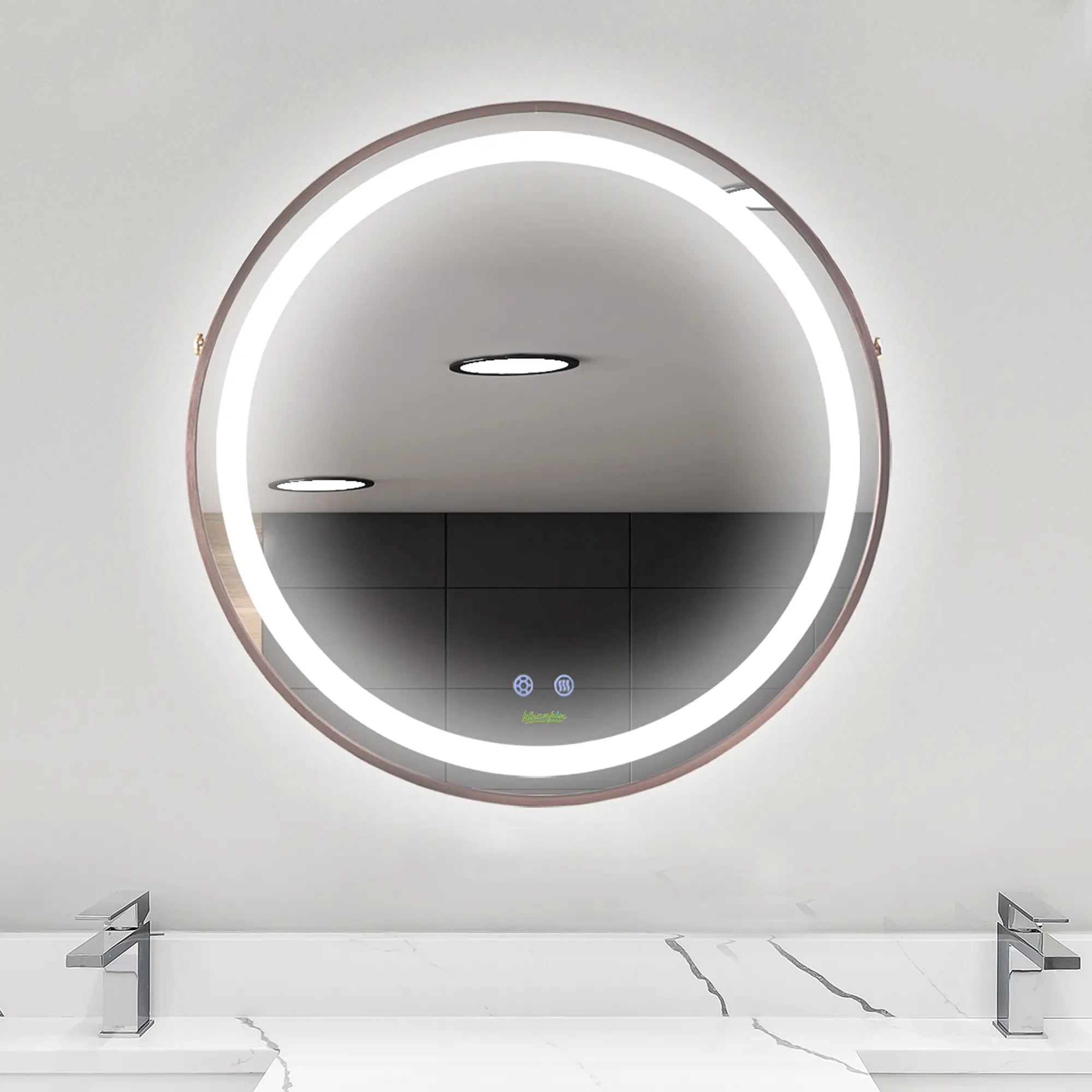 24'' Round LED Bathroom Mirror, Dimmable Anti Fog, 3 Color Temps, Rose Gold Wall Mirrors Rose Gold at Gallery Canada