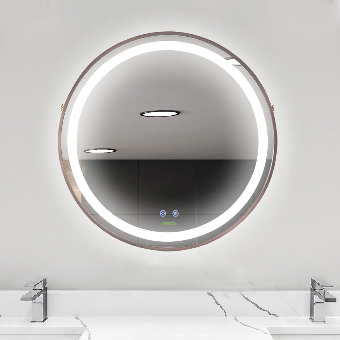 24'' Round LED Bathroom Mirror, Dimmable Anti Fog, 3 Color Temps, Rose Gold Wall Mirrors Rose Gold at Gallery Canada