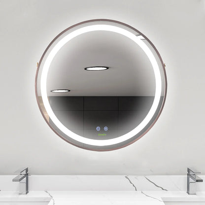 24'' Round LED Bathroom Mirror, Dimmable Anti Fog, 3 Color Temps, Rose Gold Wall Mirrors Rose Gold at Gallery Canada