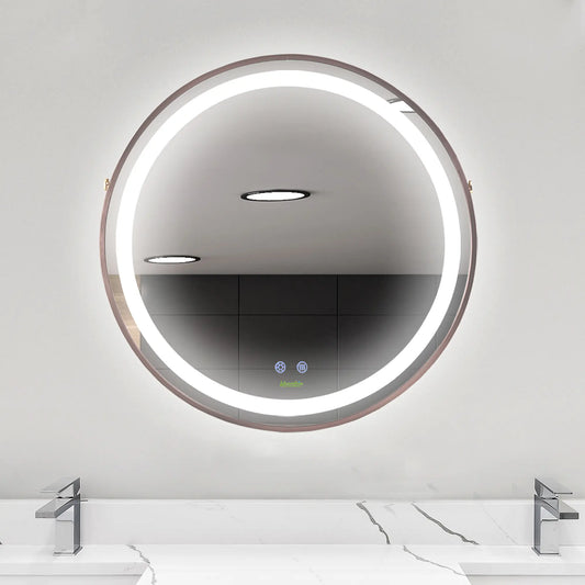 24'' Round LED Bathroom Mirror, Dimmable Anti Fog, 3 Color Temps, Rose Gold Wall Mirrors Rose Gold at Gallery Canada