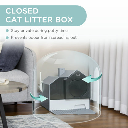 Hooded Cat Litter Box with Lid, Pull-Out Drawer, Scoop, Grey Cat Litter Box Enclosures at Gallery Canada