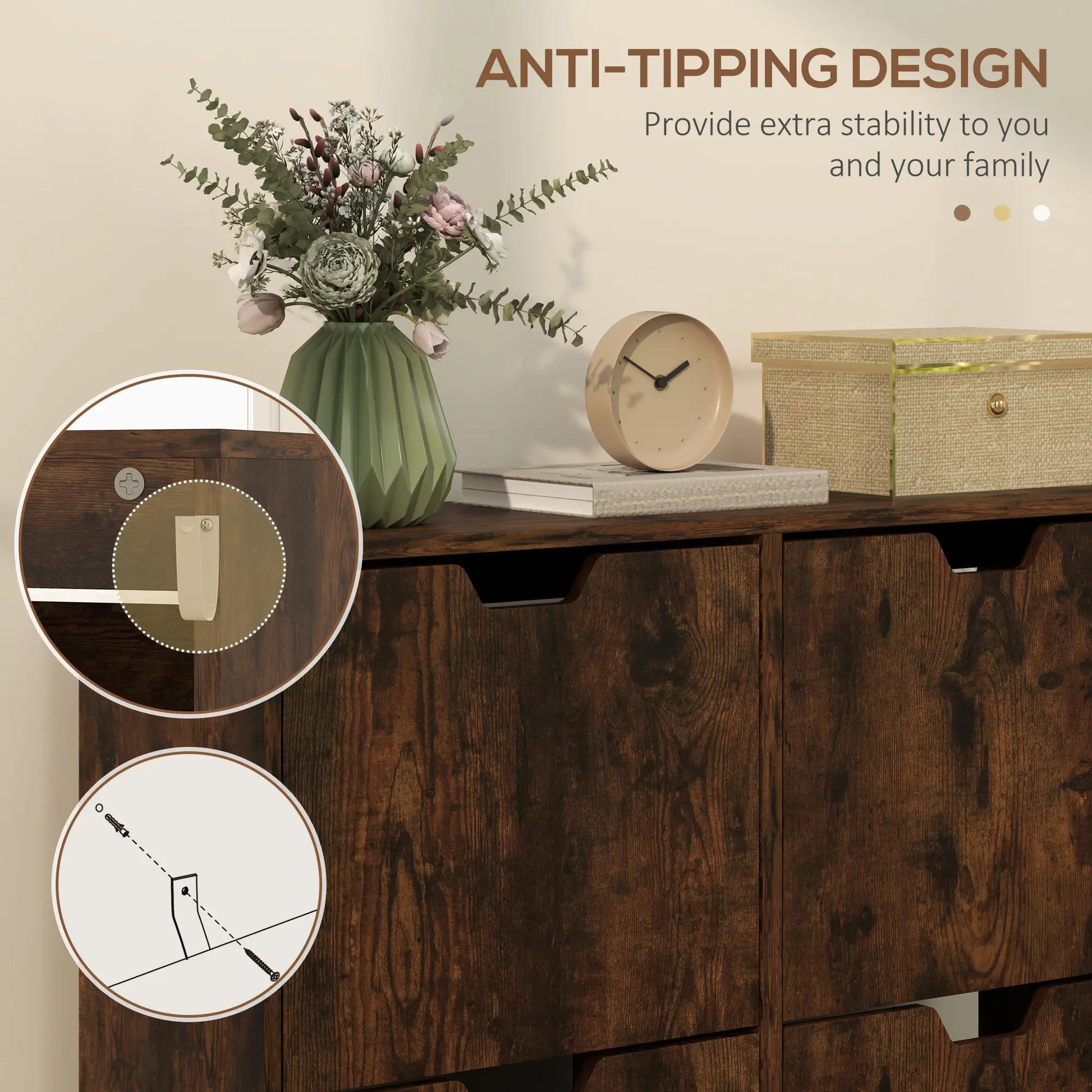 Shoe Storage Cabinet, 4 Flip Drawers, Adjustable Shelf, Holds 8-16 Pairs, Rustic Brown Shoe Storage Cabinets & Racks at Gallery Canada