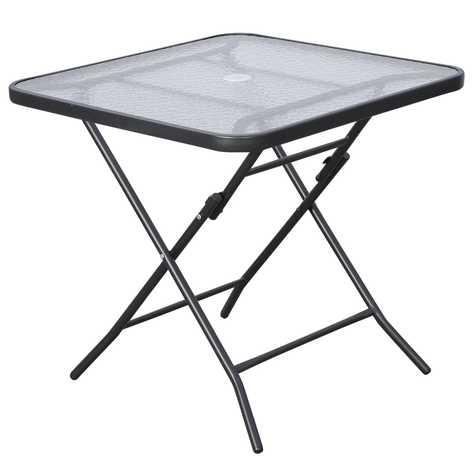 30" Square Outdoor Dining Table, Foldable, Water-Grain Glass Top, Black Patio Side Tables at Gallery Canada
